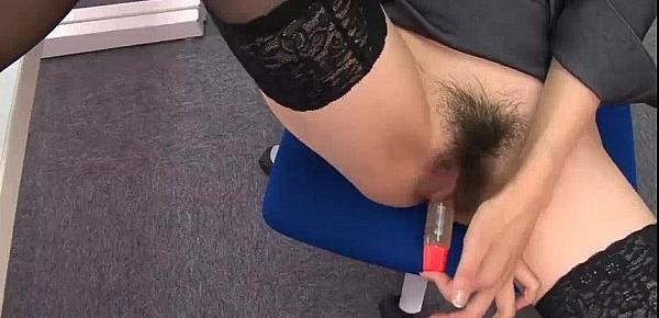  During an office break Maki Hojo toys her pussy with office supplies